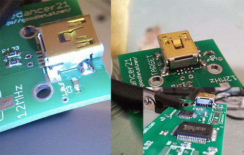 USB Mini connector soldered