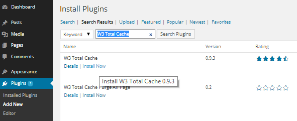 Install W3 Total Cache
