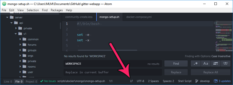 Switching the line endings in the Atom text editor