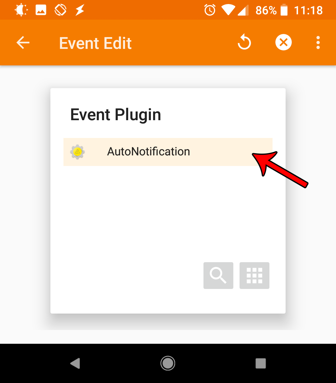 Selecting AutoNotification from the list of event plugins