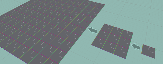Various plane surfaces in Unity at different sizes but the same texture scale